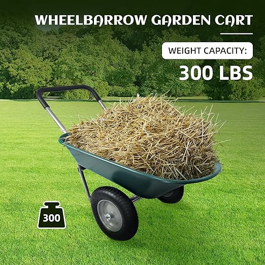 Elevon Wheelbarrow Garden Cart, Heavy Duty Home Utility, Dual-Wheel Home Garden Yard Utility Wheelbarrow Cart with Built-in Stand