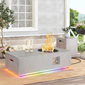 Dineli 2-Piece Outdoor Propane Fire Pit Table Set w Tank Table 48'' Rectangular Firepit Gas Fire Pits for Outside Patio Tabletop Fire Pits w LED, 50,000 BTU (Light Gray with RGB Light)