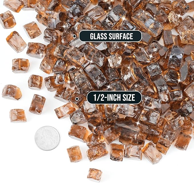 Skyflame High Luster 10-Pound Regular Fire Glass for Fire Pit Fireplace Garden Landscaping Copper 1/2" Size