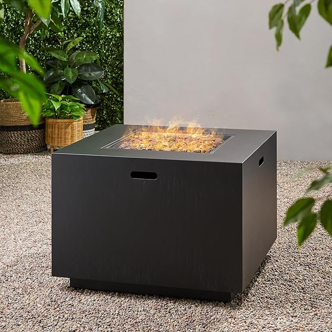 Propane Fire Pit Table, 31 Inch Firepits for Outside, Square Gas Fire Pit for Outside Patio, Propane Fire Table, Tank in Side, 50000BTU, Dark Gray