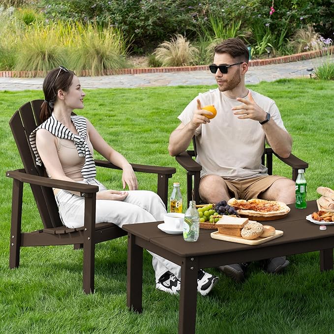 nevilywood Compact Stackable Adirondack Chairs, 26.3" Wide HDPE Outdoor Patio Chairs - Durable, Space-Saving Design for Porch, Lawn or Garden, Coffee
