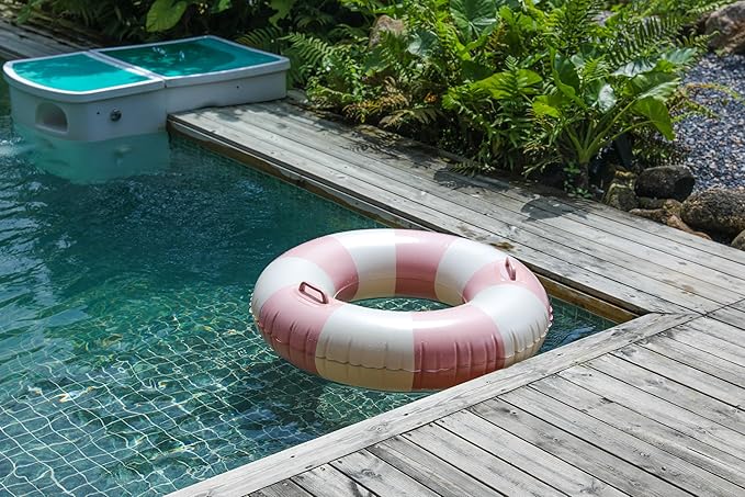 Large Swim Ring with Handles for Kids Adults, 35 Inch Classic Striped Pool Inner Tubes, Inflatable Pool Floats, Float Naked, Pool Floaties Adult Size for Summer Pool Party Beach Pink 1