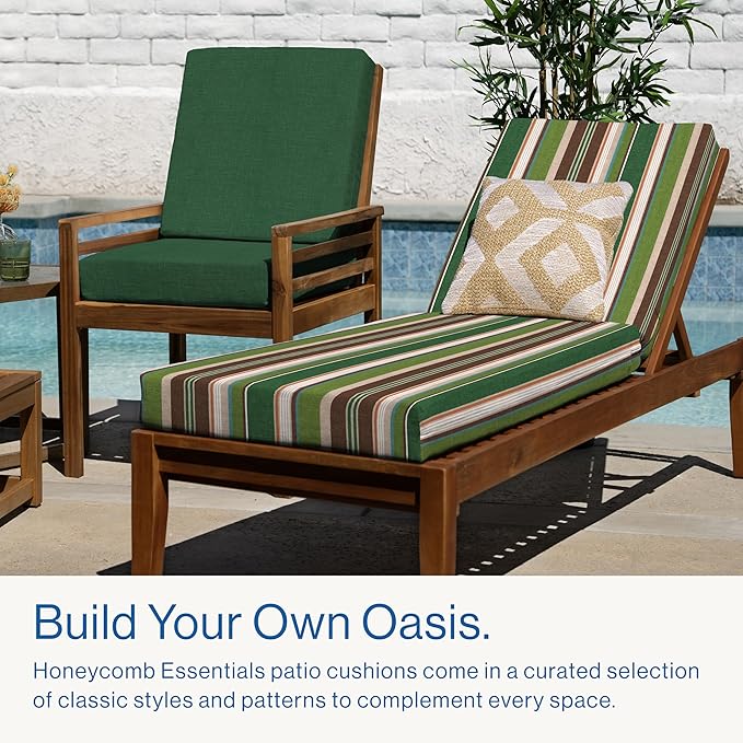 Honeycomb Outdoor Essentials Chaise Lounge, 21 x 70, Stripe Pine Green Chair Cushion for Patio Furniture