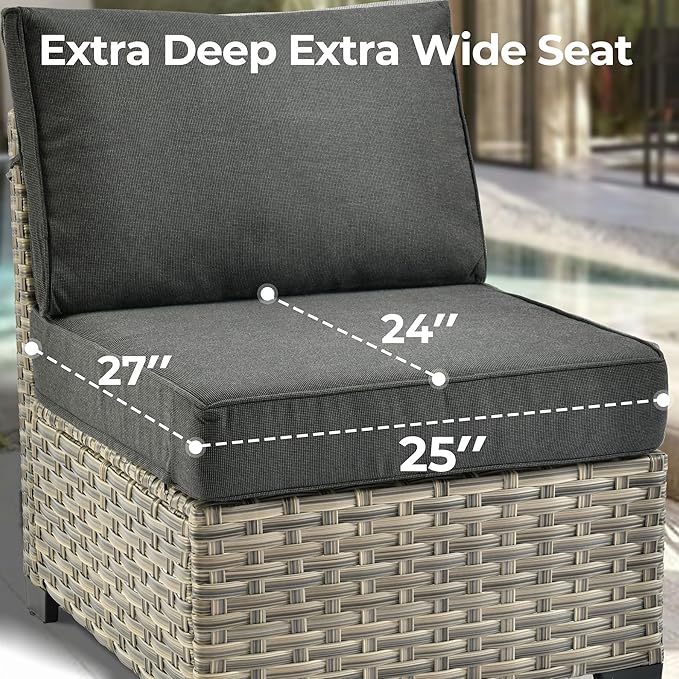 HOOOWOOO Outdoor Sectional Patio Furniture Set with Fire Pit Table,15 Pieces Wicker Conversation Sets L Shaped Couch,Extra Deep Out Door Sofa Outside Furniture with Swivel Chairs Ottomans,Black