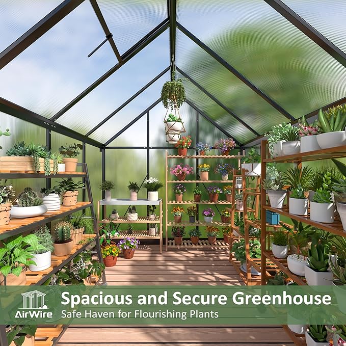 Greenhouse 6×7.5 FT, Quick Setup Polycarbonate Greenhouse for Outdoors with Roof Vent, Walk in Green Houses for Outside for Outdoor Garden Backyard, Black