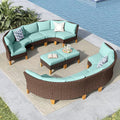 MFSTUDIO 12 Pieces Extra Large Wicker Patio Furniture Set, Rattan Outdoor Half-Moon Sectional Sofa Curved Patio Conversation Set, 8 x Curved Sofa, 2 x Armless Couch, 2 x Ottoman(Aqua Blue Cushion)