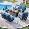 PHI VILLA Patio Furniture Set with 56" Fire Pit Table, Premium Outdoor Wicker Metal Frame Furniture with Upgraded Waterproof Thick Cushions for Porch, Poolside, Deck, and Yard
