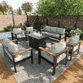 LayinSun 7 Piece Aluminum Outdoor Furniture Set with Fire Pit Table, Outside Patio Deep Seating Conversation Set with Upgraded Washable Thick Cushion
