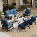 SUNSHINE VALLEY 6 Piece Metal Outdoor Patio Furniture Set, Patio Conversation Set 3-Seater Sofa, 2 Fixed Sofa, 2 Rocking Chair with 5.75" Thick Cushion & Coffee Table Black Backyard Furniture, Blue-2