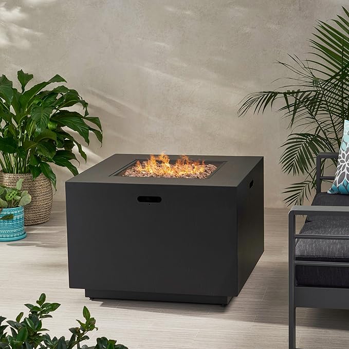 Propane Fire Pit Table, 31 Inch Firepits for Outside, Square Gas Fire Pit for Outside Patio, Propane Fire Table, Tank in Side, 50000BTU, Dark Gray