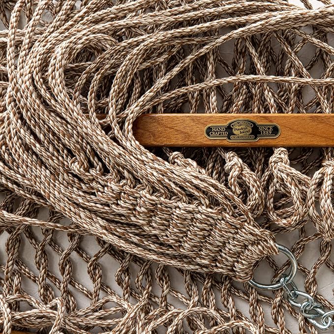 Original Pawleys Island Single Antique Brown Oatmeal Heirloom DuraCord Rope Hammock – 12 ft. x 50 in., 1-Person, 450 lb Capacity, Oak Spreader Bar, Zinc-Plated Hardware, Handcrafted in The USA