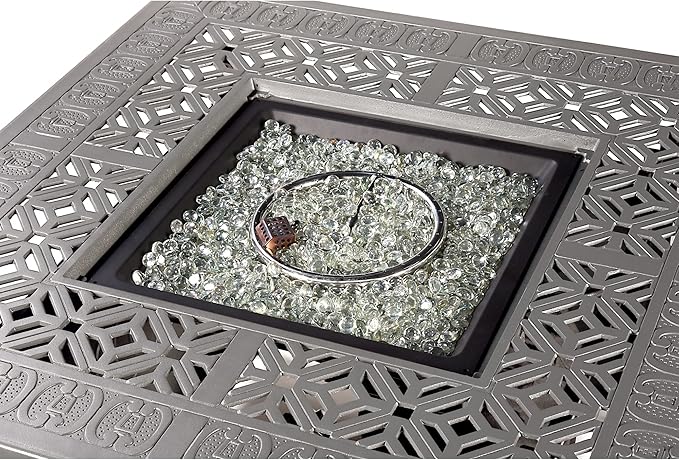 Square 42 in. x 42 in. Aluminum Propane Fire Pit Table with Glass Beads, Two Covers, Lid, 57,000 BTUs in White Finish