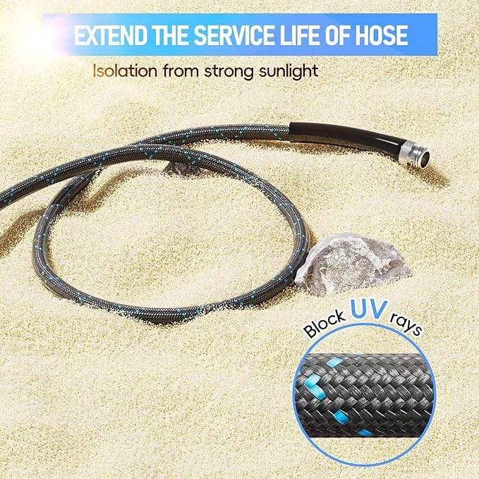SPECILITE Garden Hose 100ft, 3-Layer Flexible Water Hose with 8 Pattern Spray Nozzle, Non-Expanding & Lightweight Stainless Steel Hose for Yard, Lawn, Outdoor-Leak Proof, No-kink & Tangle-free