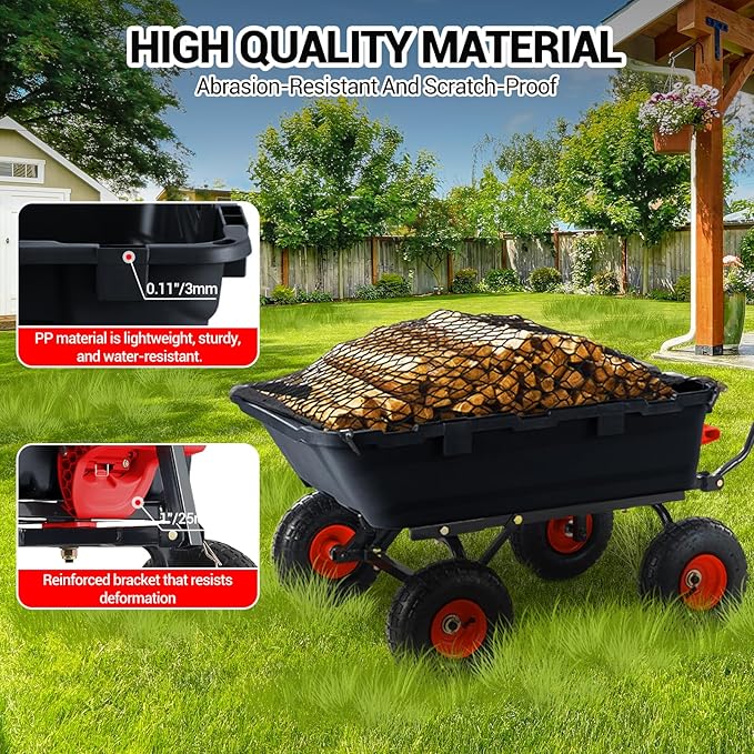 Garden Dump Cart, 800 LB Capacity, Heavy Duty Yard Wagon with All Terrain Tires & 180° Adjustable Handle, Durable Outdoor Gardening Cart for Lawn Yard, Black