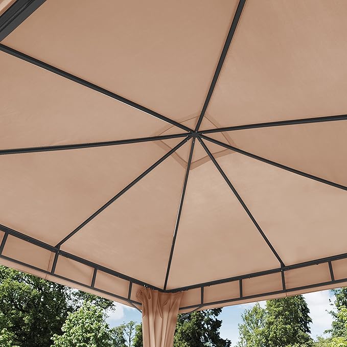 TOOLPORT Gazebo 10X10 Ft with Approx. 6.5 Oz/Yd² Waterproof Tarp Roof Pavilion with 4 Curtains in Cappuccino
