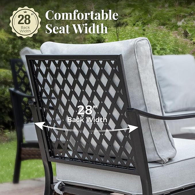 Patio Furniture Set with Coffee Table, Outdoor Conversation Set with 2 x Fixed Chairs, 1 x 3-Seat Sofa for Lawn Garden Backyard, Light Grey