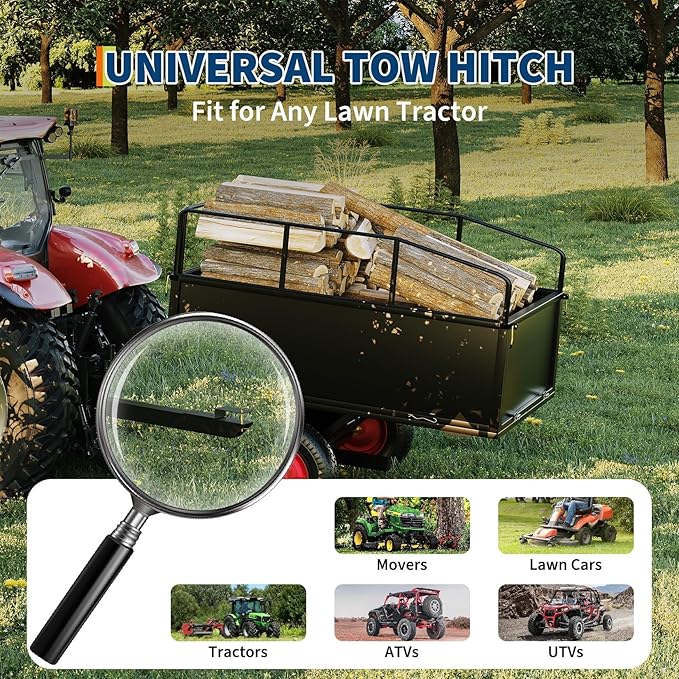 GarveeLife ATV Trailer Tow Behind Steel Dump Cart, 750 lbs 17 Cubic Feet Heavy Duty Yard Garden Utility Trailer Pull Behind with Removable Sides & All Terrain Tires for Lawn Mower, Tractor, Yard