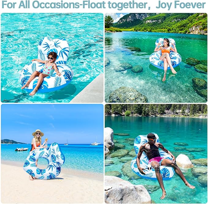 [2025 New Model] Inflatable Unibody Pool Lounger Float with Cup Holders and Handle, Ideal Pool Toys for Beach,Lakes, Rivers,Water Party Beach Vacation Essentials