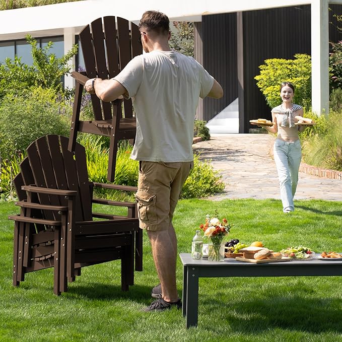 nevilywood Compact Stackable Adirondack Chairs, 26.3" Wide HDPE Outdoor Patio Chairs - Durable, Space-Saving Design for Porch, Lawn or Garden, Coffee