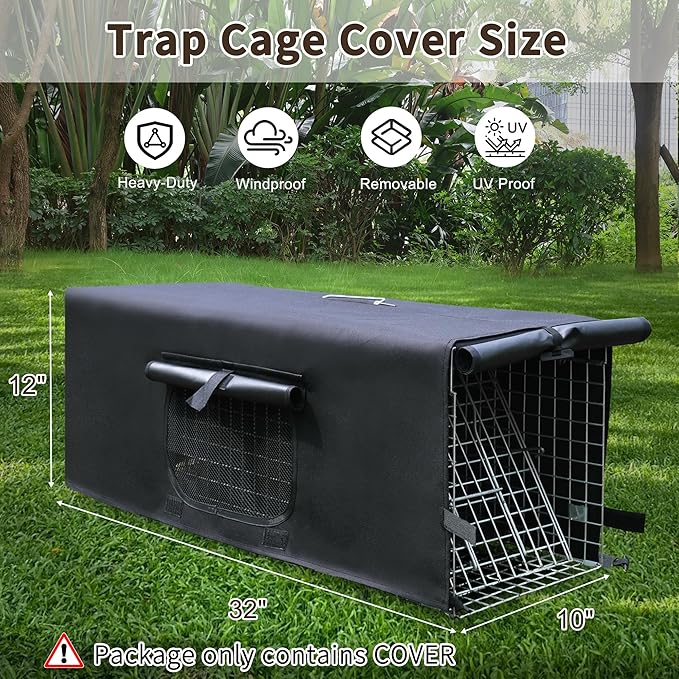 Upgraded Live Animal Trap Cage Cover with Window, Cat Trap for Stray Cats 32 Inch Heavy Duty Folding Skunk Traps with Real Door for Raccoons, Opossums, Groundhogs, Skunks, Squirrels (Only Cover)