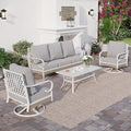 SUNSHINE VALLEY 4 PCS Metal Outdoor Patio Furniture Set, Patio Conversation Sets 1 3-Seater Sofa, 2 Swivel Chairs with 5.75" Extra Thick Cushion and Coffee Table, White Frame Backyard Furniture, Gray