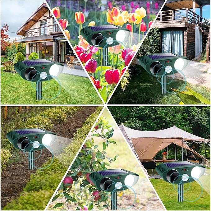 2025 Solar Animal Repellent Ultrasonic Animal Repeller Outdoor Deer Repellent Waterproof with Motion Detection Cat Deterrent Rabbit Raccoon Dog Squirrel Coyote Skunk Repellent for Yard Garden