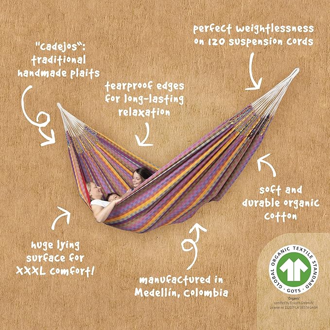 LA SIESTA Flora Hammock, Transform Your Backyard or Porch into a Relaxation Oasis, Ultra Soft Cotton, Max 440 Lbs, Family Hammock, King, Flowers