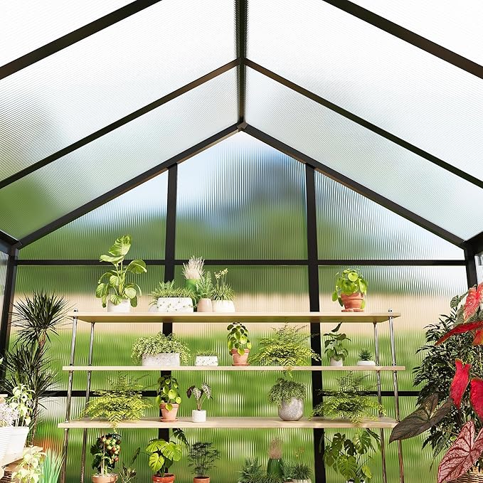 6x10 FT Greenhouse, Polycarbonate Walk-in Greenhouse for Outdoors with Roof Vent & Lockable Outward-Opening Swing Door, Heavy-Duty Aluminum Green House for Garden, Backyard, Patio, Lawn, Dark Grey