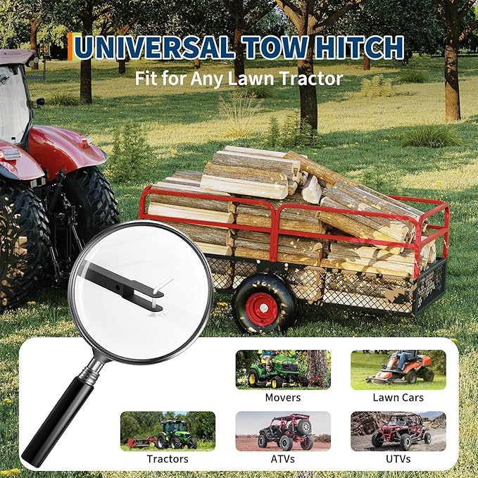 GarveeLife ATV UTV Trailer Tow Behind Dump Cart, 1600 lbs 22 Cubic Feet Heavy Duty Yard Garden Trailer Pull Behind with Removable Sides & All Terrain Tires, Fits Lawn Mower, Tractor, Garden