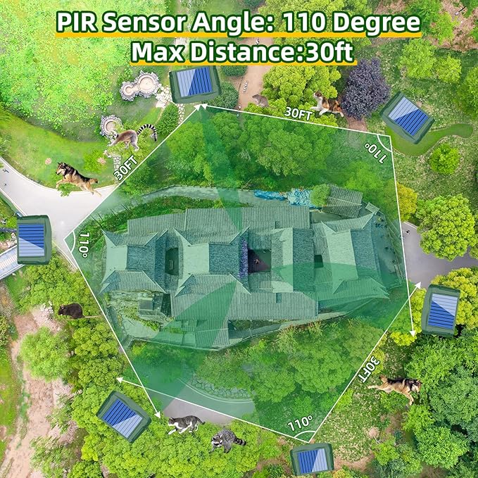 4Pack Ultrasonic Animal Repellent Outdoor Deer Repellent Devices, 2025 Solar Cat Repeller Motion Detection, Animal Repeller Outdoor to Scare Squirrel Dog Repellent Deterrent for Yard Farm