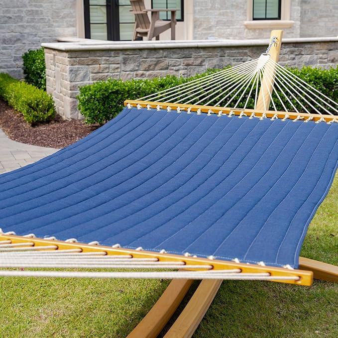 Original Pawleys Island Large Spectrum Indigo Sunbrella Quilted Hammock – 13 ft. x 55 in., 2-Person, 450 lb Capacity, Oak Spreader Bar, Handcrafted in The USA