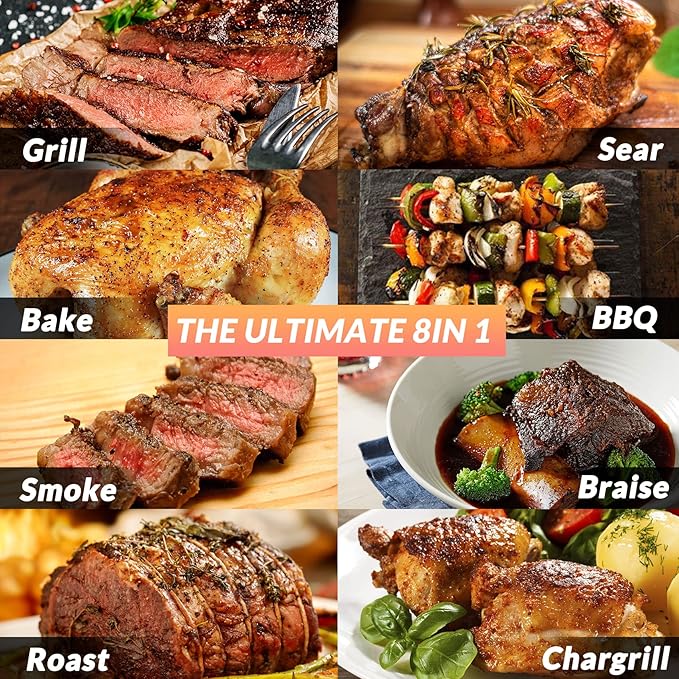 BBQ Wood Pellet Grill Smoker with Meat Probe, 2 Tiers Cooking Area, Portable Tabletop Grilling Stove for Outdoor Kitchen Cooking Smoke and Roast, RV Camping, Black GS314