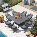 PURPLE LEAF 9 Pieces Patio Dining Set with Outdoor Aluminium Square Dining Table and Woven Rattan Chairs Modern Metal Furniture Cushions Sets for Garden Yard Indoor Decor Kitchen Grey