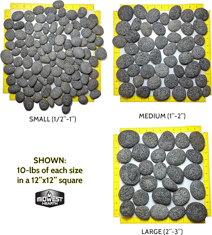 Midwest Hearth Lava Stones for Gas Fire Pit and Fireplace (Large (2" - 3"))