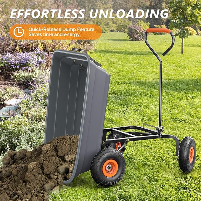VINGLI Wheelbarrow, Plastic and Steel Wheel Barrel, Garden Cart for Lawn, Gardening, Construction (Gray)