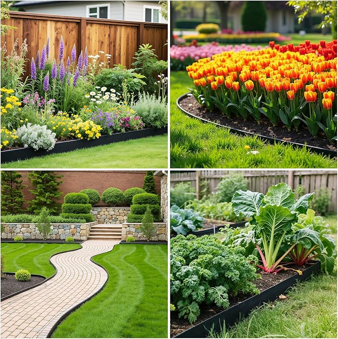 MIXC 66ft, 1.5in Tall Landscape Edging Kit with 100 Spikes, No-Dig Flexible Plastic Edge Border for Landscaping, Lawn, Garden, Flower Beds, Yard, Paver, Playground, Fence, Pathway,2pack,33ft Each