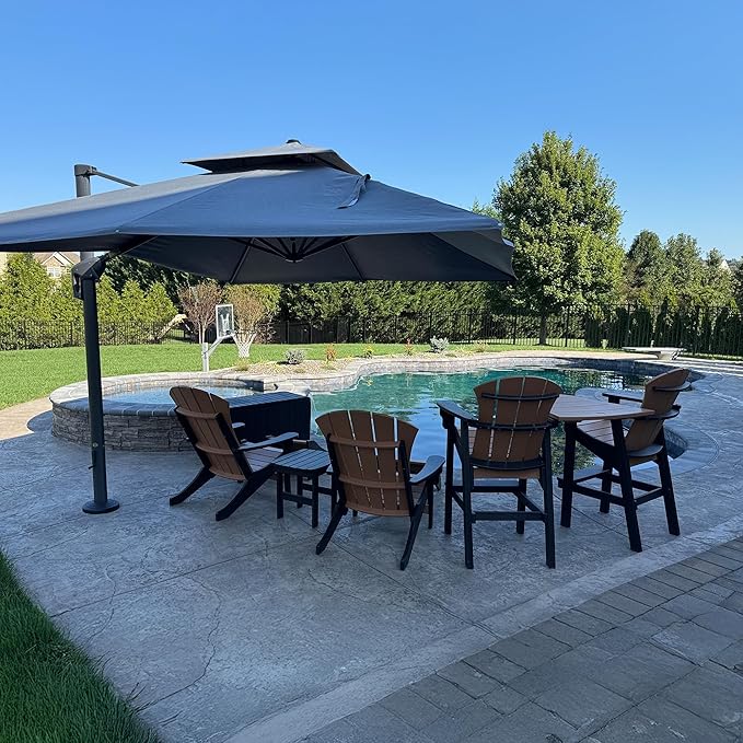 PURPLE LEAF 9' X 12' Double Top Deluxe Solar Powered LED Rectangle Patio Umbrella Offset Hanging Umbrella Outdoor Market Umbrella Garden Umbrella, Grey