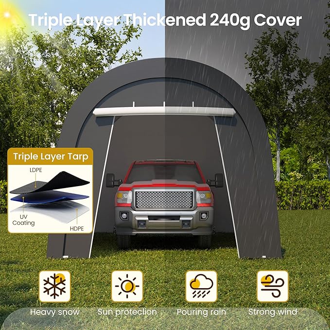 Wisteria Lane Heavy Duty Carport with 4 Cloth Bags, All-Weather Car Canopy with 2 Roll-up Doors, Portable Garage Storage Shelter Shed for Cars, Truck, or Garden Tools, 10' x 20'