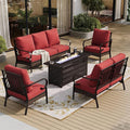 SUNSHINE VALLEY 5 Piece Metal Outdoor Patio Furniture Sets with Firepit Table, Patio Conversation Sets 1 3-Seater Sofa, 1 Loveseat, 2 Single Sofa with 5.75" Cushion for Backyard Deck, Rust Red