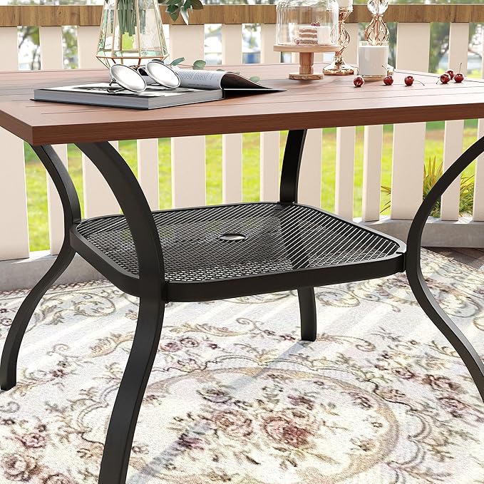 VICLLAX Square Outdoor Patio Table, All Weather Wood Grain Outdoor Dining Furniture, 38.6"x 38.6" Walnut Plastice Tabletop