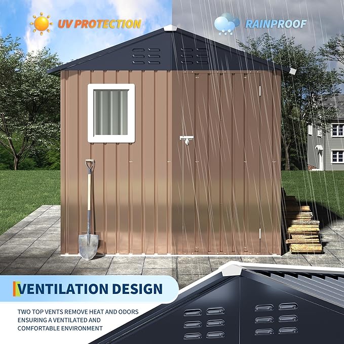6x4 FT Metal Storage Shed with Window– Outdoor Utility Shed with Lockable Door & Air Vent, Garden/Yard Shed Kit for Backyard Patio Lawn