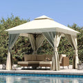 LAUSAINT HOME Gazebo 10x10ft, Heavy Duty Patio Gazebo with Expansion Bolts, Party Canopy Tent with Double Roofs, Mosquito Nettings and Privacy Screens for Backyard, Garden, Lawn, Cream White