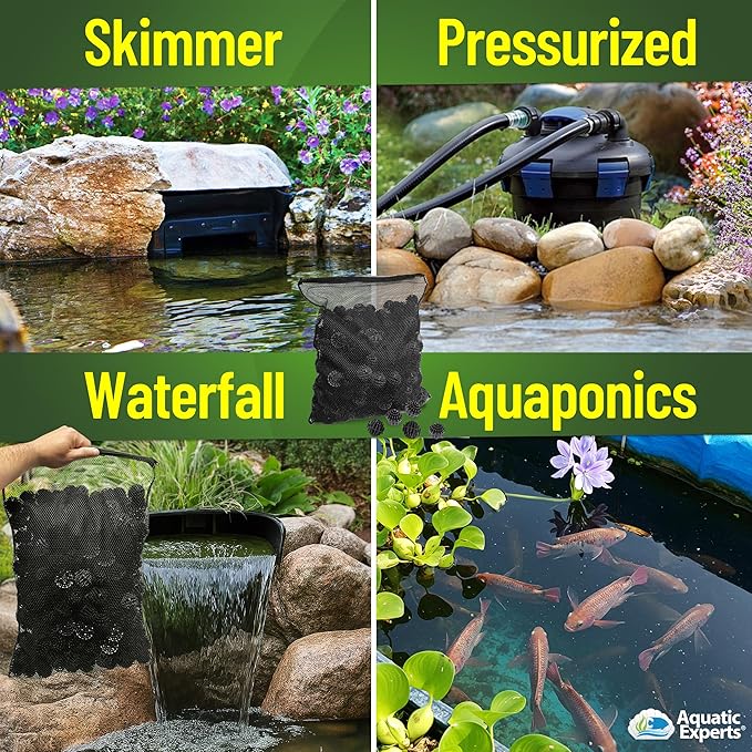 Aquatic Experts Bio Balls Filter Media Bulk, 1.5 Inch Large Bio Balls for Pond & Aquarium Filters, Pond Filter Media for Outdoor Ponds, (300 Count with 14" x 20" Mesh Bag, 1.5 Inch)