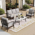 SUNSHINE VALLEY 4 Piece Metal Outdoor Patio Furniture Set, Patio Conversation Sets 1 3-seater Sofa, 2 Chairs with 5.75" Extra Thick Cushion and Coffee Table, Black Frame Backyard Furniture, Light Gray