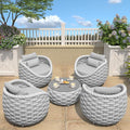 TWT Aluminum Outdoor Patio Furniture Set, 4 Textilene Armchairs Modern Outdoor Conversation Set Outdoor Single Sofa with Upgrade Cushion and Coffee Table for Balcony, Light Grey