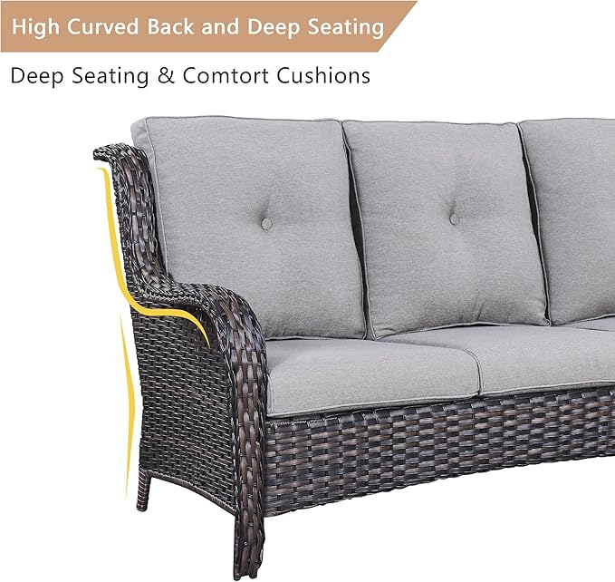 HUMMUH Outdoor Patio Furniture with Fire Pit Table Outdoor Conversation Set PE Wicker Patio Couch Swivel Glider Chairs for Balcony Garden,Lawn,Deck