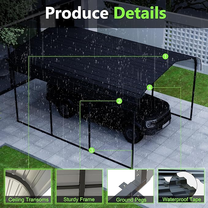 Royal Windsor Metal Carport 10x15 FT Heavy Duty Car Port, Outdoor Storage Garage Metal Canopy Multi-Use Shed for Car and Truck, Carport Kit with Galvanized Steel Roof Building and Frame