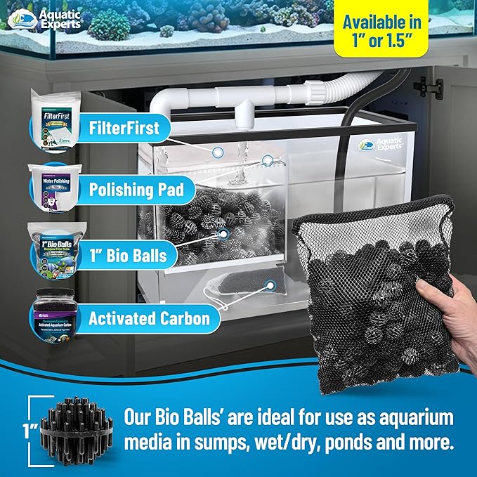 Aquatic Experts Bio Balls Filter Media, 1 Inch Small Bio Ball for Ponds and Aquarium Filters, Perfect Aquarium Filter Media, Made in The USA, (250 Count with Mesh Bag)
