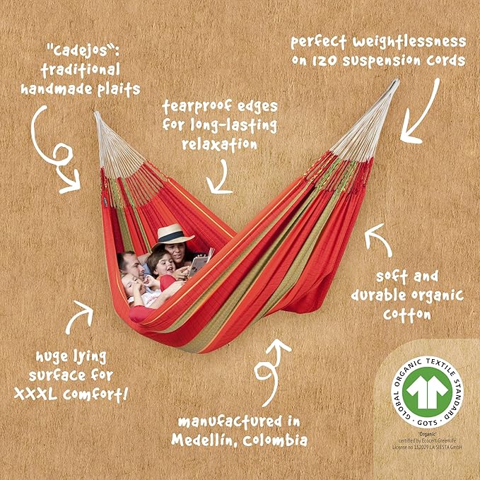 LA SIESTA Flora Chilli - Organic Cotton Family Classic Hammock Size King