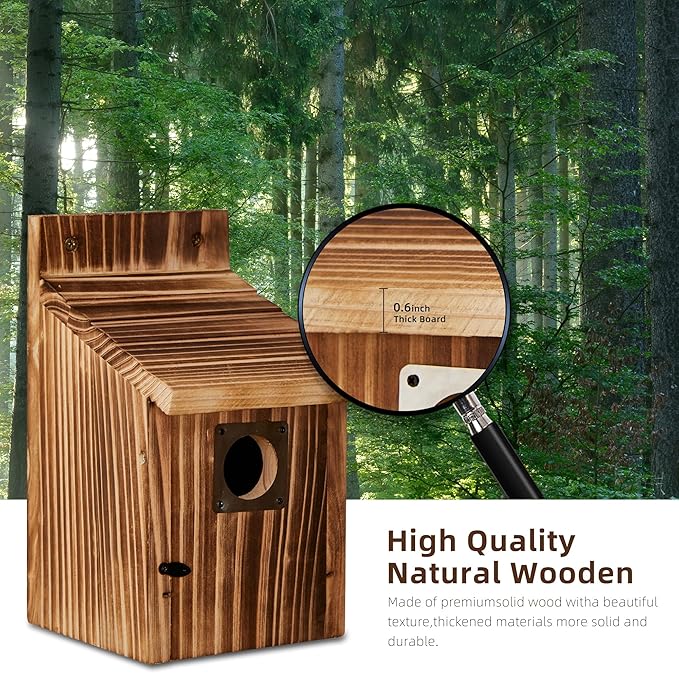 2 Pack Bird Houses for Outside with Metal Predator Guard for Bluebird Wren Swallow Finch-Carbonized Wooden Nesting Boxes for Outdoor Sturdy Bird House,Easy to Clean,No Assembly Needed